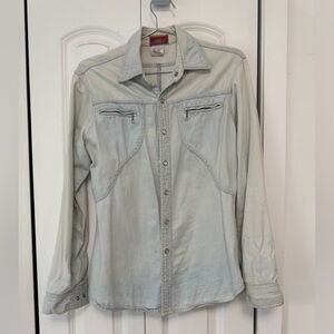90s salvage snap shirt - Zipper pockets made in Hong Kong